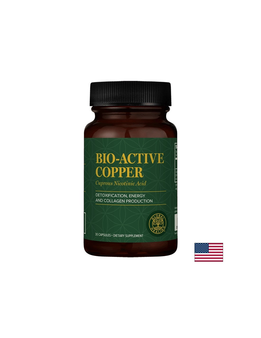 Energija, tonus i njega protiv starenja kose i kože - Bakar (bakar-nikotinska kiselina) - Bio-Active-Copper, 30 kapsula Global Healing