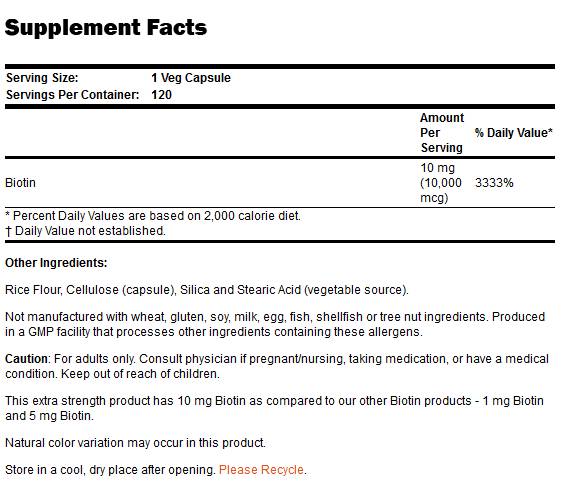 Biotin 10000 mcg/Extra Strength - 120 kapsula
