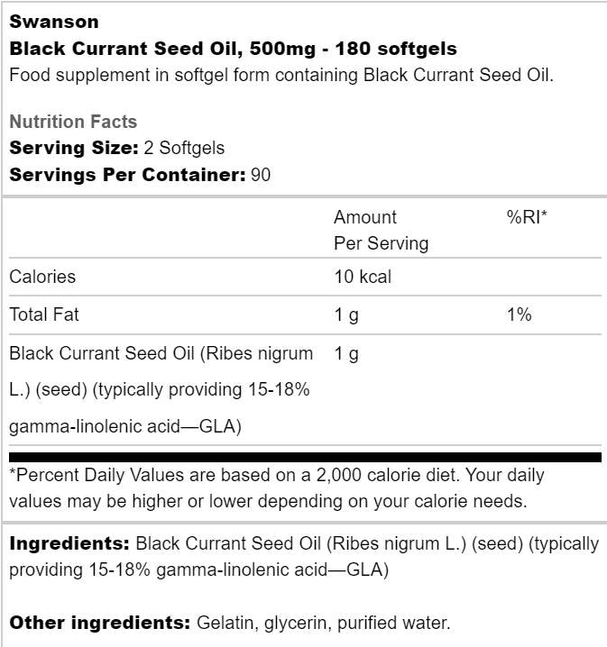 Ulje sjemenki crnog ribiza 500 mg 180 gel kapsula