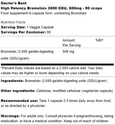 Bromelain 3000 GDU 500 mg | Visoka moć - 90 kapsula