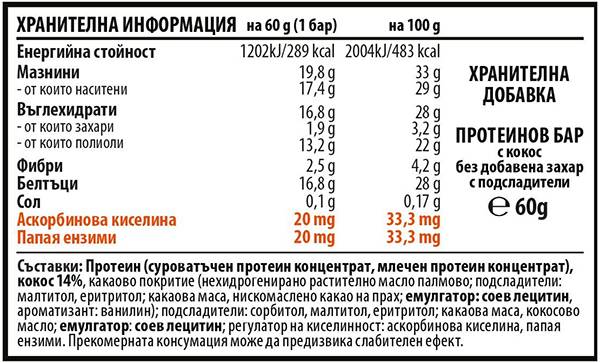 BrownMag Vit C i papaja obogaćena proteinska pločica - kokos - 60 grama
