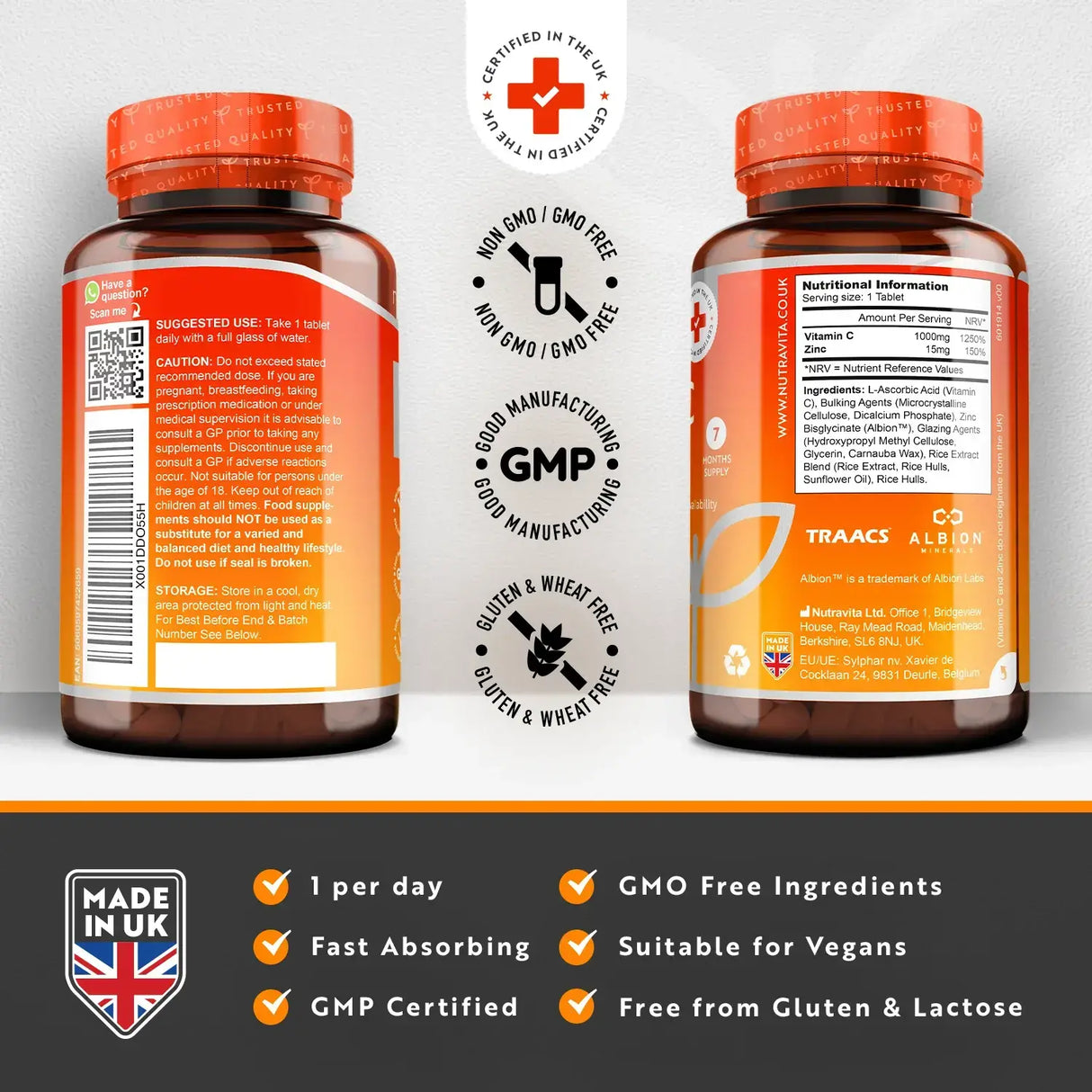 Vitamin C 1000 mg sa cinkom (Albion® Zinc) 15 mg 210 tableta <tc>Nutravita</tc>