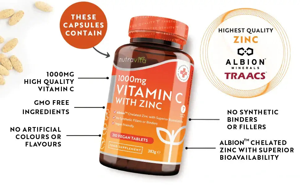 Vitamin C 1000 mg sa cinkom (Albion® Zinc) 15 mg 210 tableta <tc>Nutravita</tc>