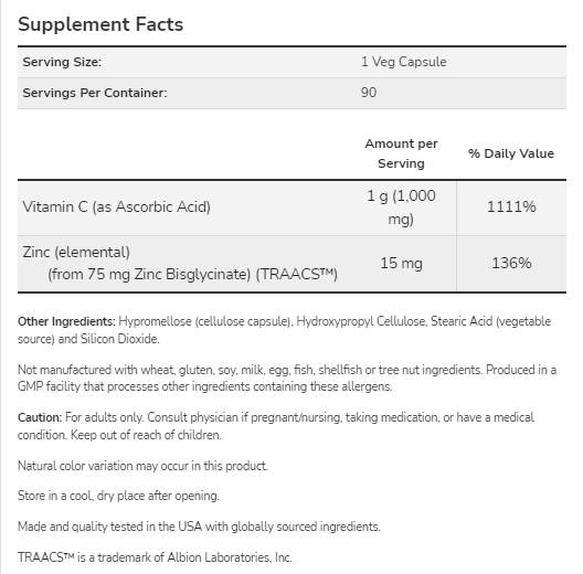 C-1000 imuni na cink | Vitamin C + cink bisglicinat - 180 kapsula