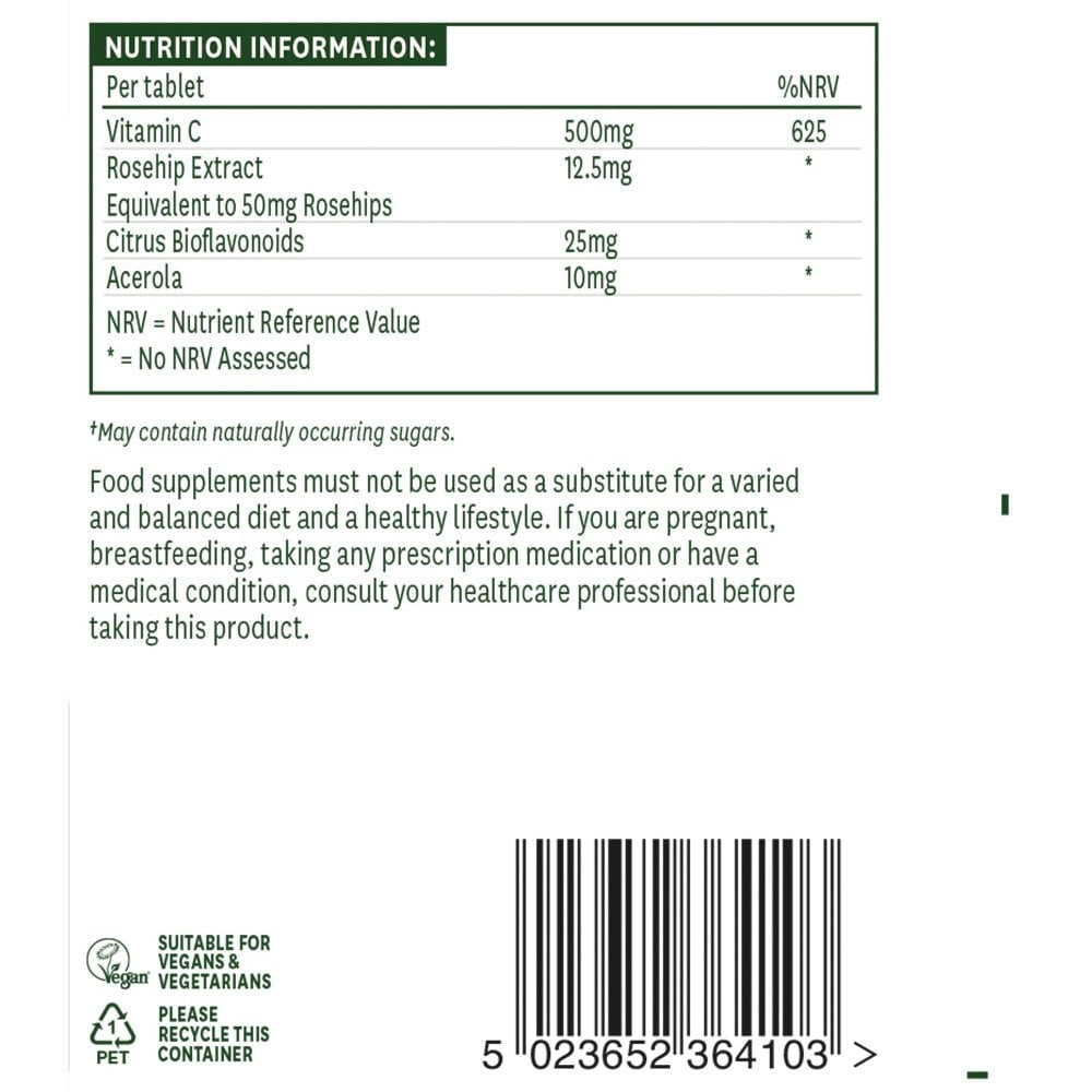 Vitamin C sa šipkom, bioflavonoidima i acerolom (Vitamin C za žvakanje) 500 mg 50 tableta za žvakanje NaturesAid