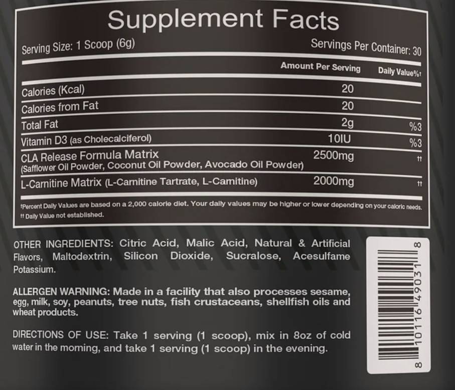 CLA + L-karnitin | Non-Stim Formula 180 grama