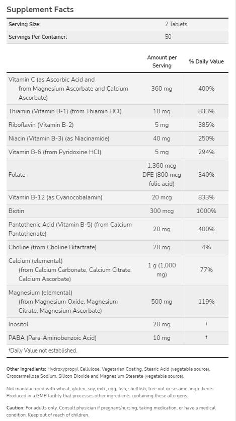 Cal-Mag s B kompleksom & Vitamin C | Formula za stres - 100 tableta