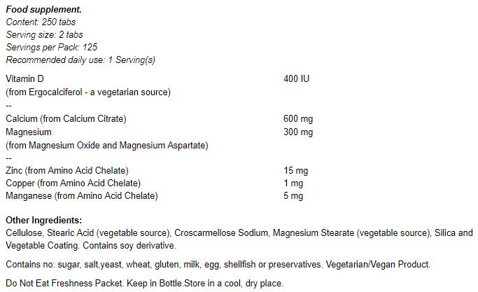 Kalcijev citrat s mineralima & Vitamin D-2 300 mg - 100 tableta