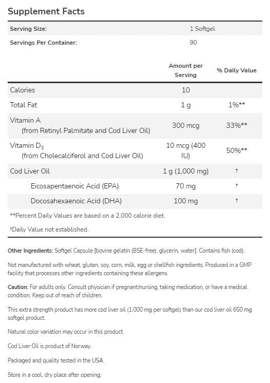 Ulje jetre bakalara 1000 mg - 180 gel kapsula