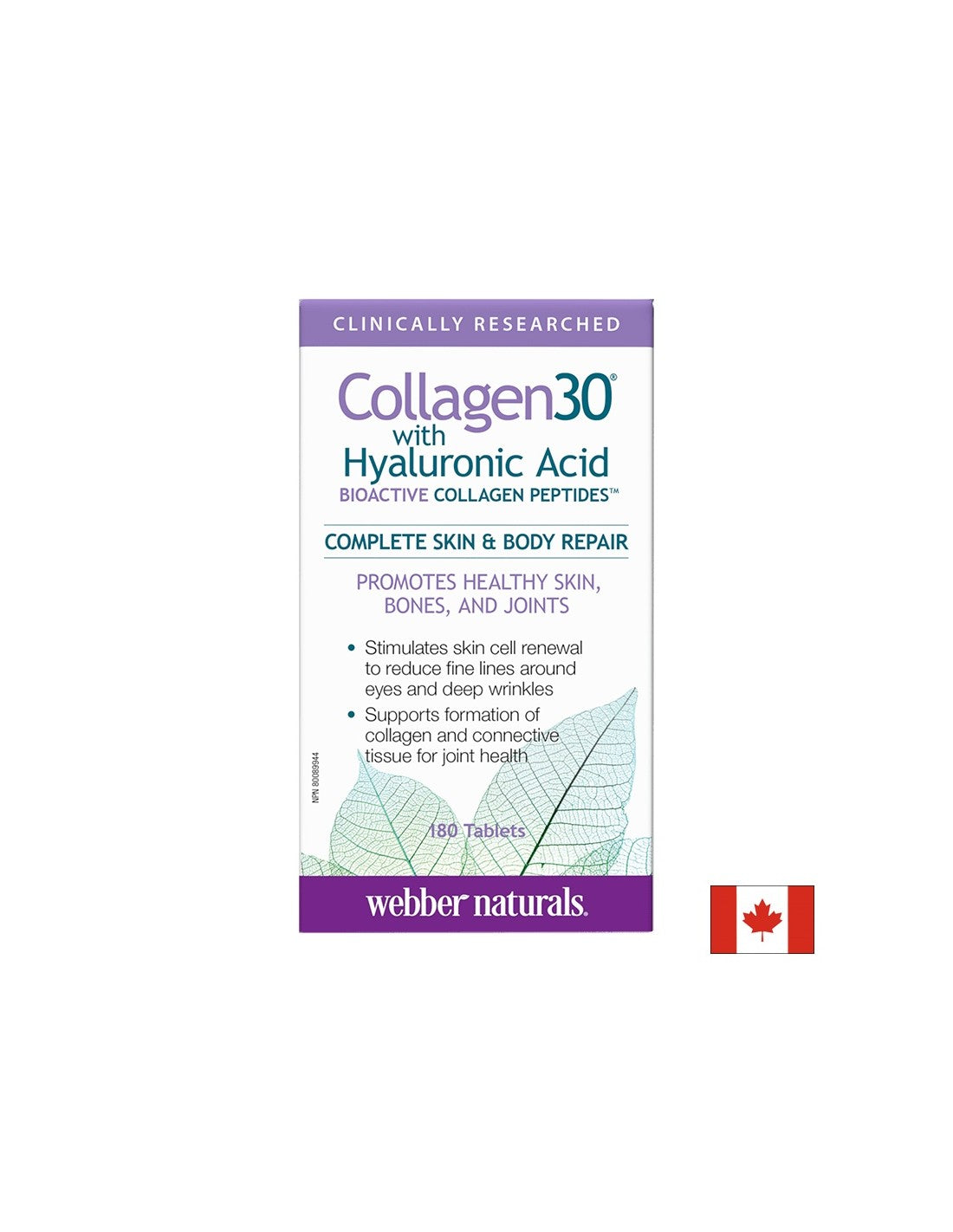 Collagen30® s hijaluronskom kiselinom/Kolagen (bioaktivni kolageni peptidi) s hijaluronskom kiselinom, 180 tableta <tc>Webber Naturals</tc>