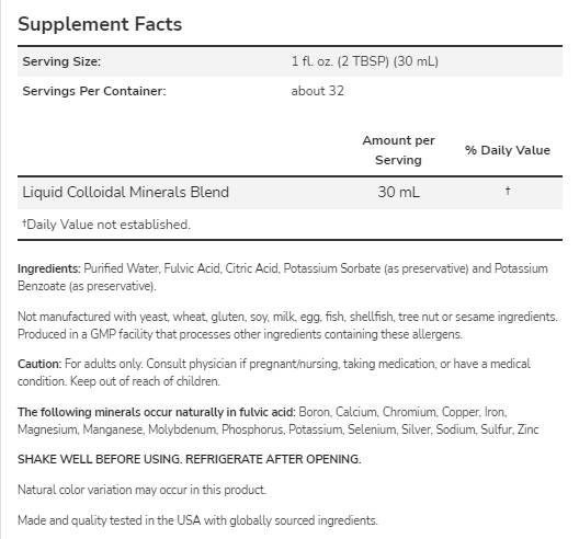 Koloidni minerali | Minerali u tragovima Fulvic Acid - prirodna aroma - 946 ml