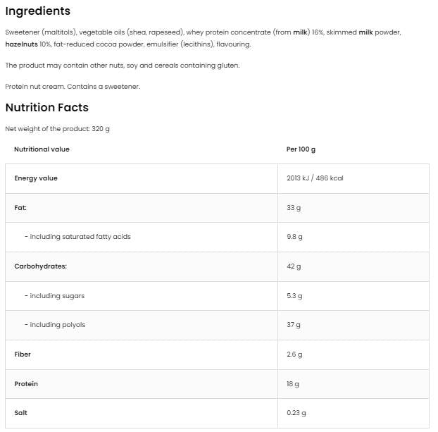 Creametto protein | Visokoproteinska krema - lješnjak 320 grama