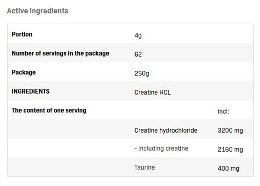 Kreatin HCL s okusom - 0,250 kg