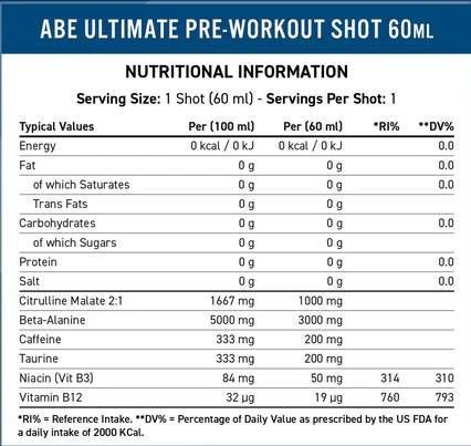 Abe Shot | Sve crno sve prije vježbanja - 12 x 60 ml