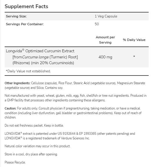 CurcuBrain™ 400 mg | Longvida® optimizirani kurkumin - 50 kapsula