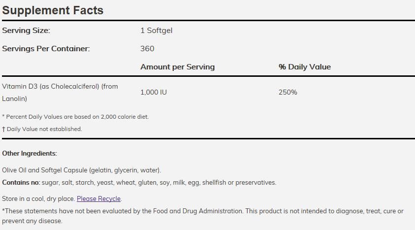 Vitamin D-3 1000 IU - 180 gel kapsula