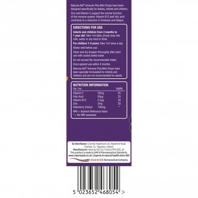 Formula za imunitet sa bazgom kapi za djecu (Mini Drops Immune Plus) 50ml NaturesAid