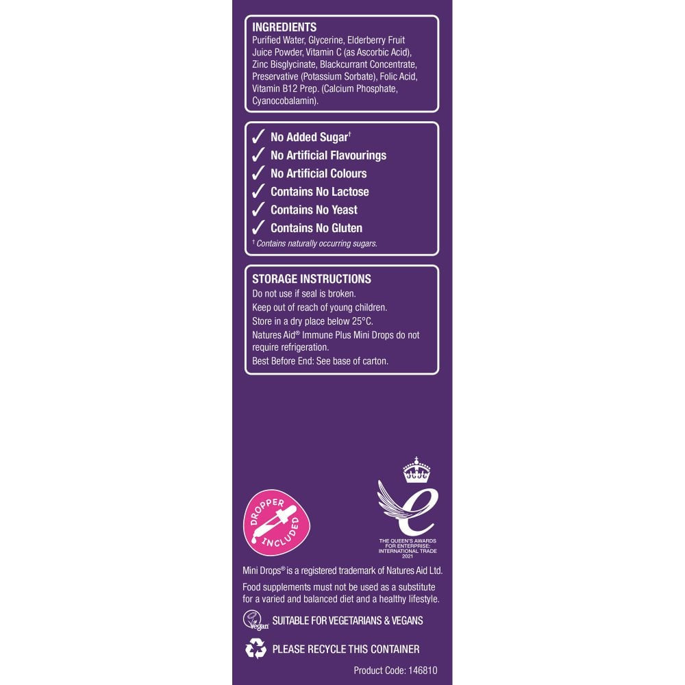 Formula za imunitet sa bazgom kapi za djecu (Mini Drops Immune Plus) 50ml NaturesAid