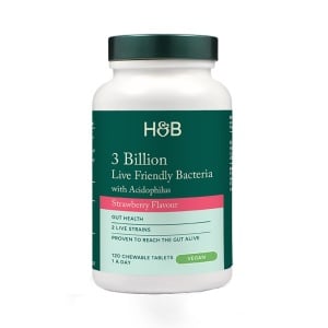 Probiotik s Acidophilusom (Žvakaći Acidophilus Jagoda 3 milijarde) 3 milijarde. 120 žvakaćih tableta HOLLAND & BARRETT
