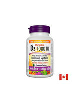 Zdrave kosti & Zubi - Vitamin D3 1000 IU, 180 tableta za žvakanje <tc>Webber Naturals</tc>