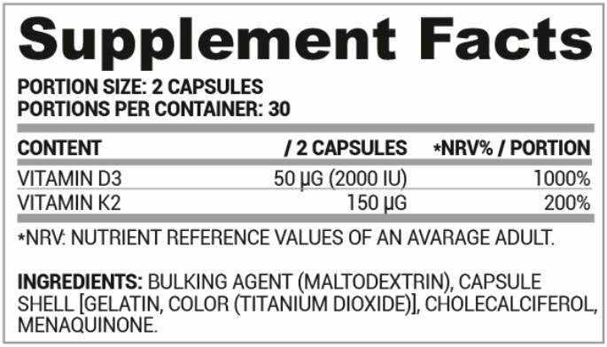 D3 + K2 vitamin 60 kapsula