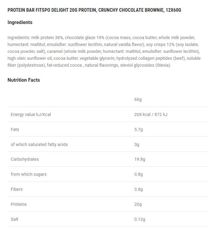 Delight+ Crunchy Protein Bar Chocolate Brownie - 12 x 60 grama