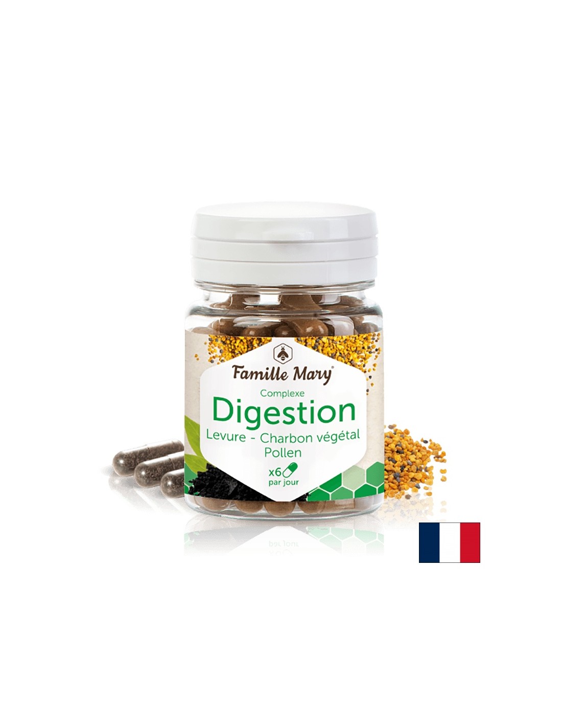 Digestion Pollen, Levure, Charbon Complex za dobru probavu s pivskim kvascem, aktivnim ugljenom i polenom, 60 Famille Mary kapsula
