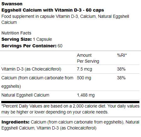 Kalcij od ljuske jajeta s vitaminom D-3 60 kapsula