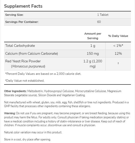 Crveni kvasac riža 1200 mg | Koncentrirani ekstrakt 10: 1 - 60 tableta
