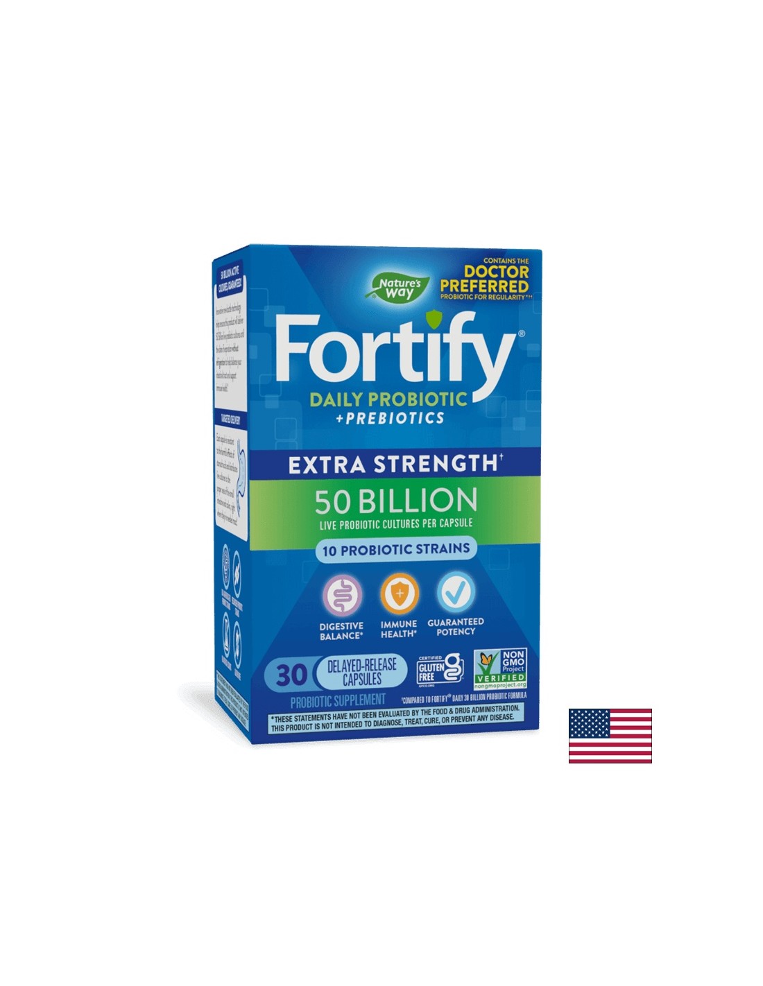 Probiotik + prebiotici - visoka doza - Fortify Probiotic Extra Strength, 50 milijardi aktivnih probiotika, 30 kapsula
