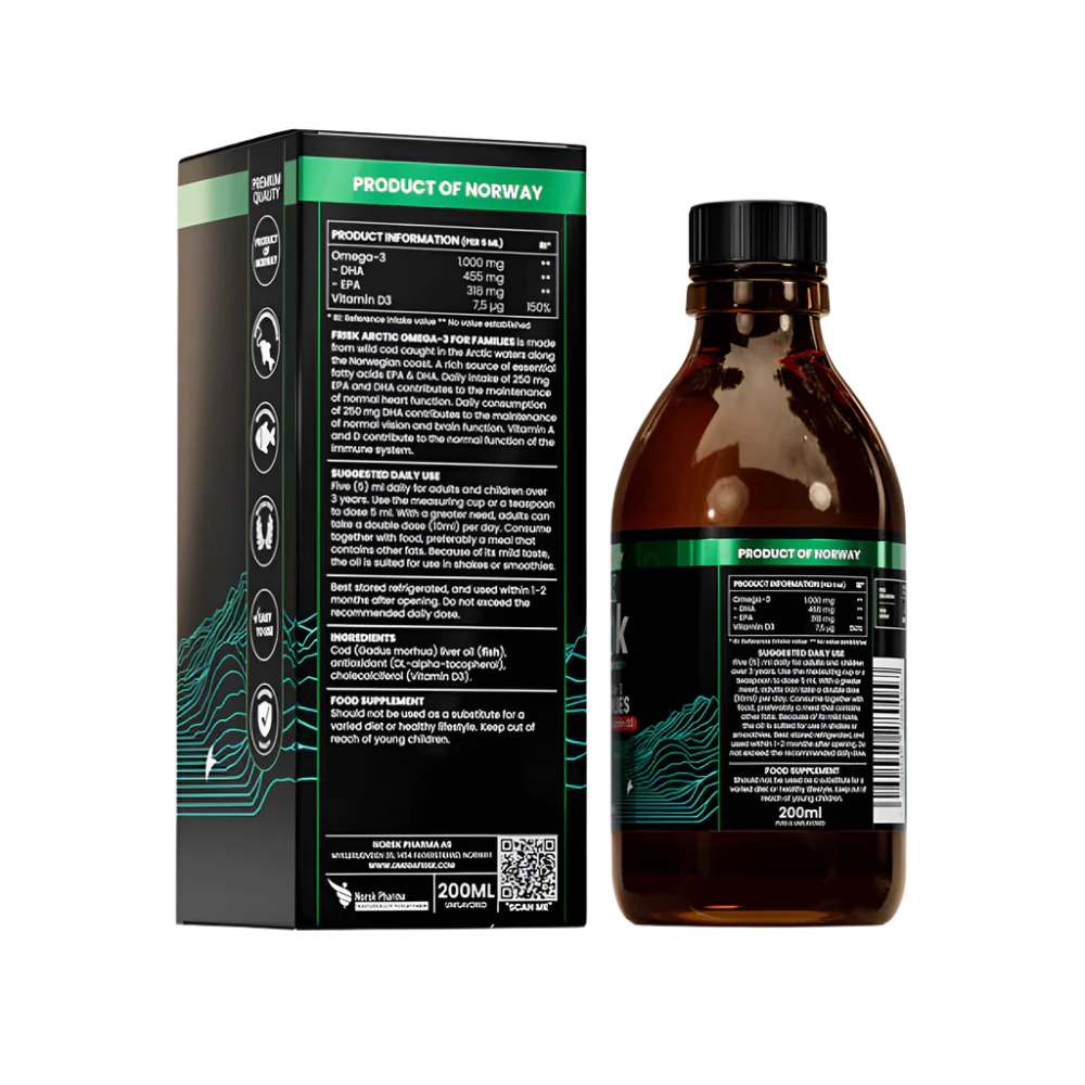 Arktička tekućina-Tekuća omega-3-Prirodni okus / 100% divlji bakalar iz Norveške-200 ml