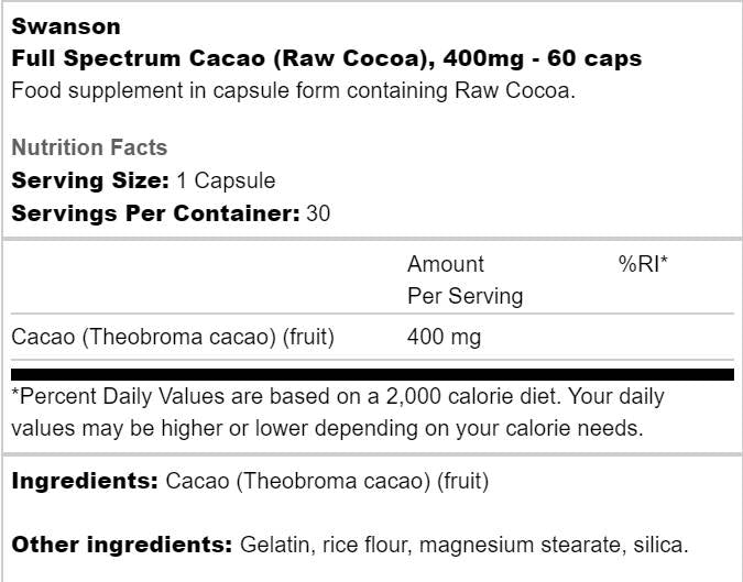 Full Spectrum Cacao 400 mg 60 kapsula