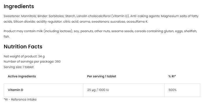 Vitamin D3 1000 djece | Pastile 360 ​​Sublingvalne tablete
