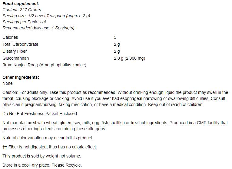 Glucomannan iz Konjac korijena Pure Powder - 227 grama