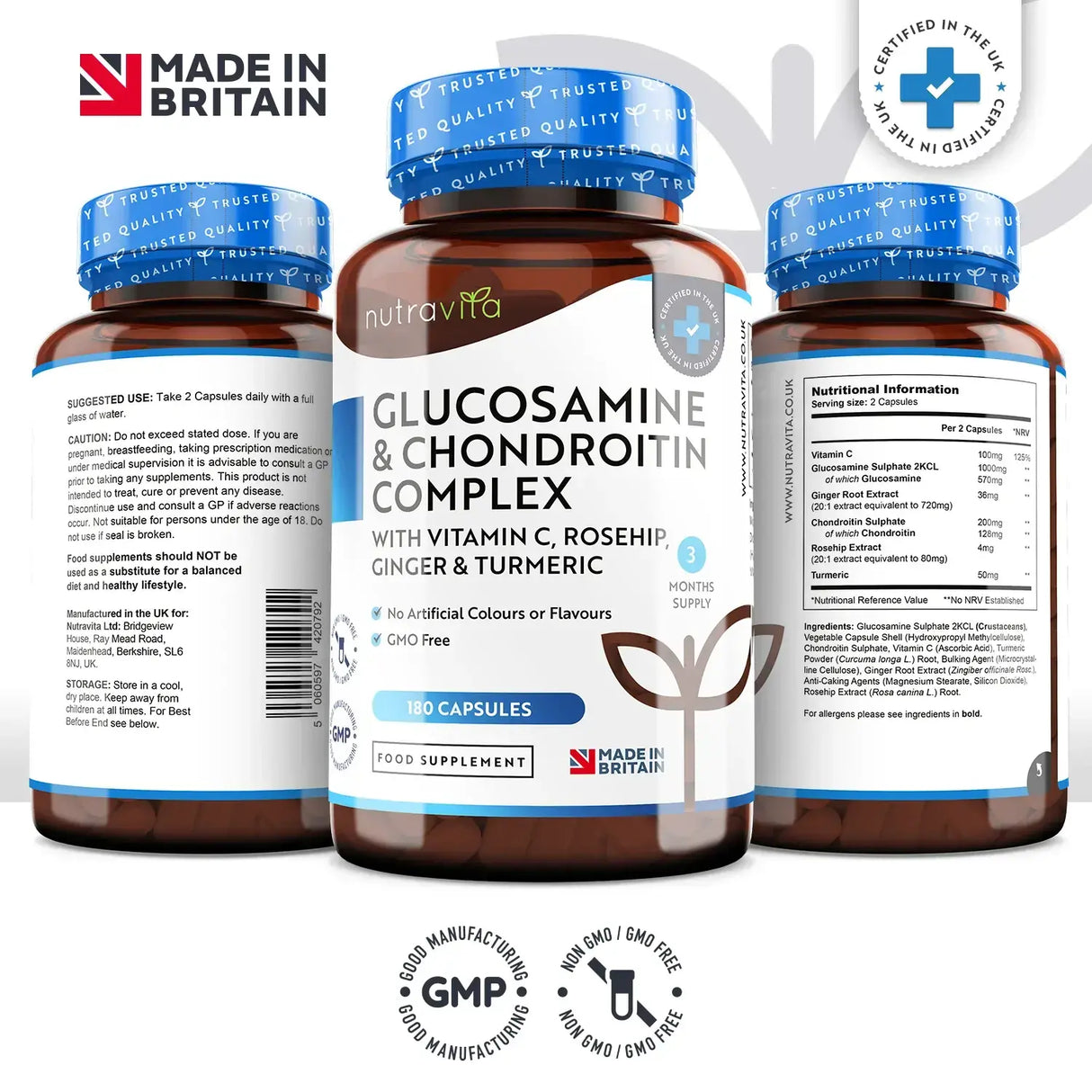 Glukozamin hondroitin /180 kapsula, 90 dana/ s kurkumom, đumbirom & Vitamin C <tc>Nutravita</tc>