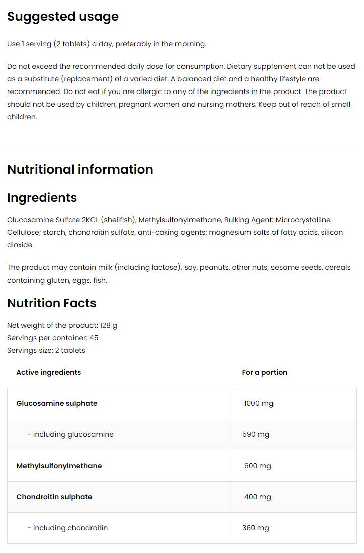 Glukozamin + MSM + Kondroitin - 30 tableta