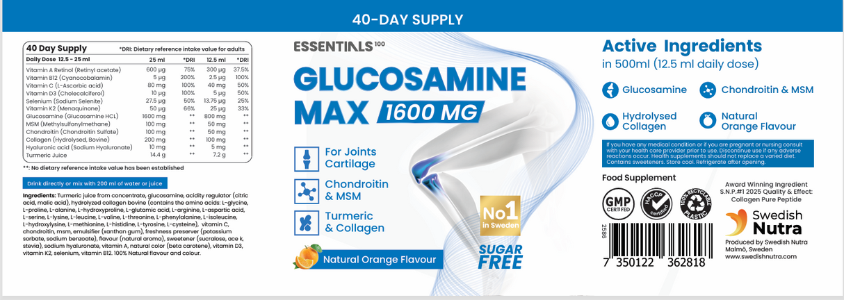 Glukozamin max s kolagenom tipa 2, MSM, hondroitin (doze 40/20, 500 ml)