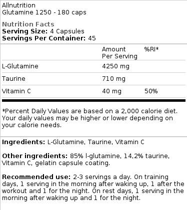 Glutamine 1250 XtraCaps - 180 kapsula