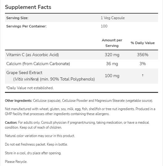 Sjemenke grožđa 100 mg | Standardizirani ekstrakt - 200 kapsula