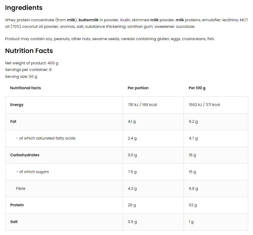 Visokoproteinski sladoled | 52% proteina - 400 grama