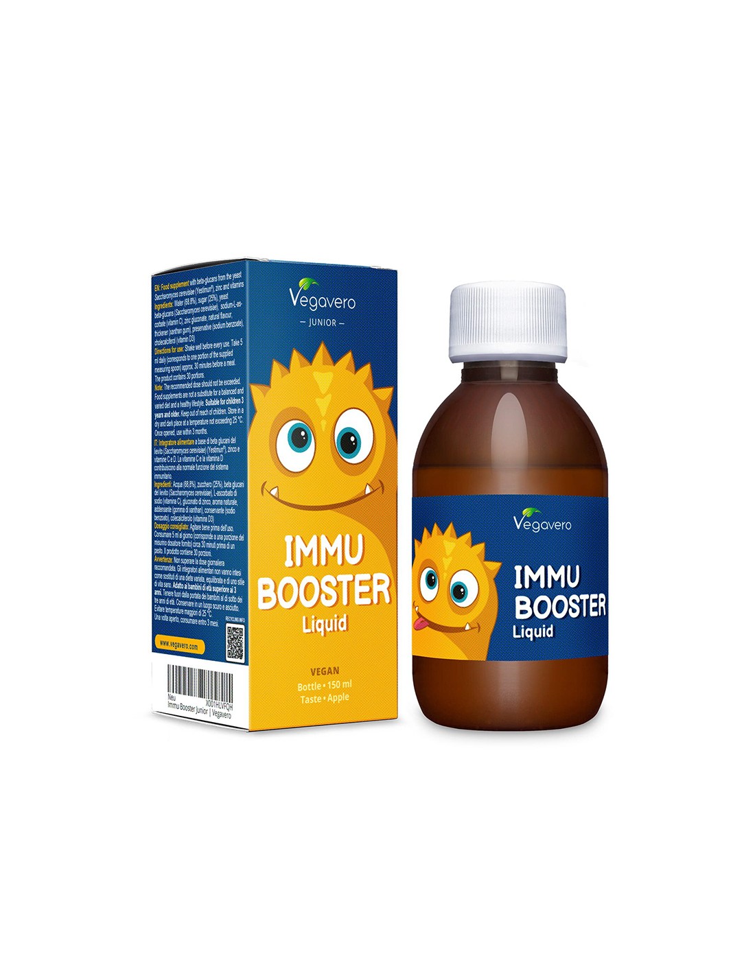 Immu Booster Liquid - Sirup za jačanje imuniteta za djecu s beta glukanima, cinkom + vitaminom C i D3, 150 ml, okus jabuke