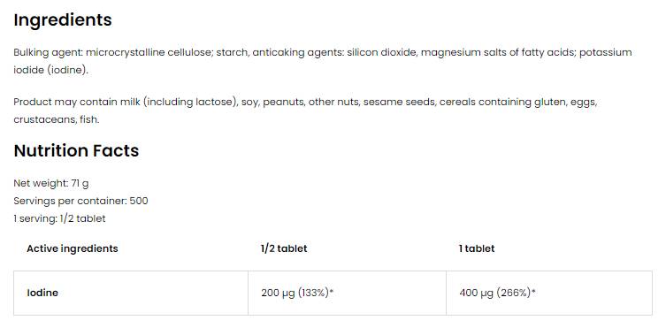 Jod 400 mcg | Kalij jod 250 tableta