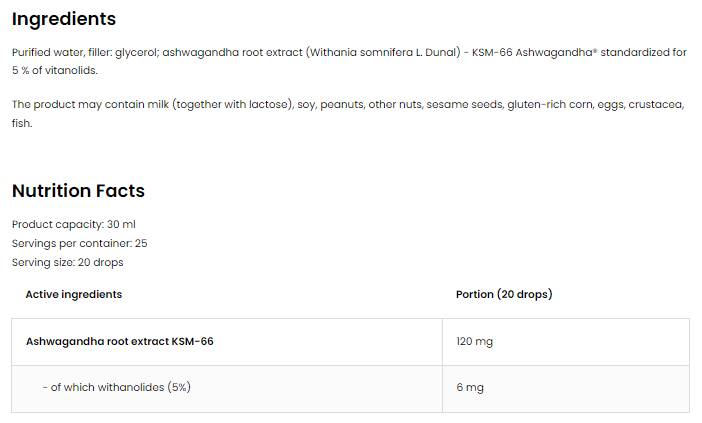 KSM-66 Ashwagandha kapi | Ekstrakt korijena Ashwagandhe 30 ml