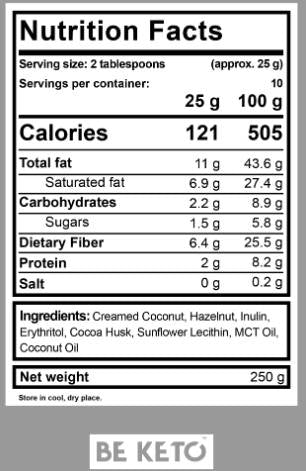 Keto krema | Lješnjak + MCT - 250 grama