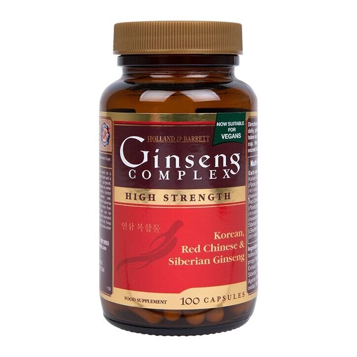 Kompleks ginsenga (korejski, crveni kineski & Sibirski ginseng) 100 kapsula HOLLAND & BARRETT