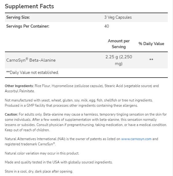 Beta-alanin 750 mg | Carnosyn® - 120 kapsula
