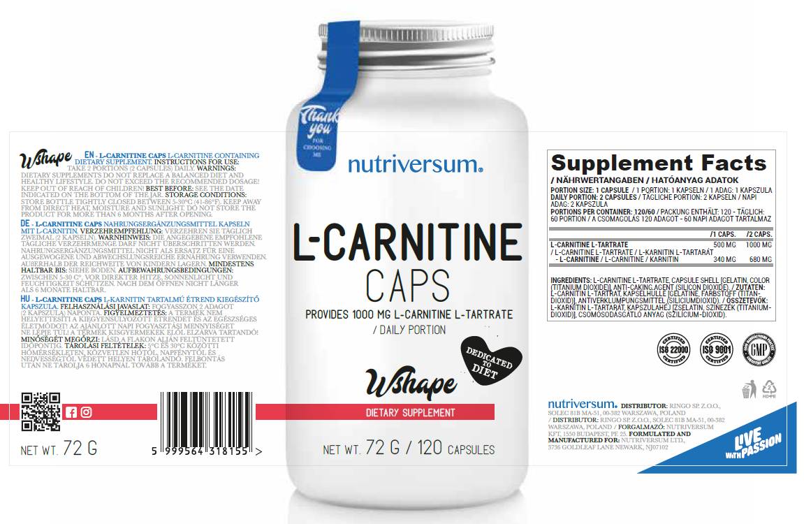 L-Carnitine Caps 500 mg 120 kapsula