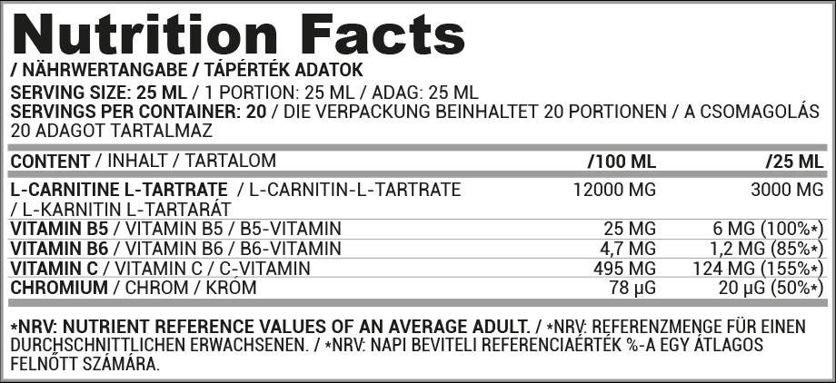 L-karnitin Liquid Shot 3000 | s kromom - 25 ml