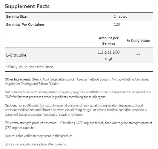 L-citrulin 1200 mg | Dodatna snaga - 120 tableta