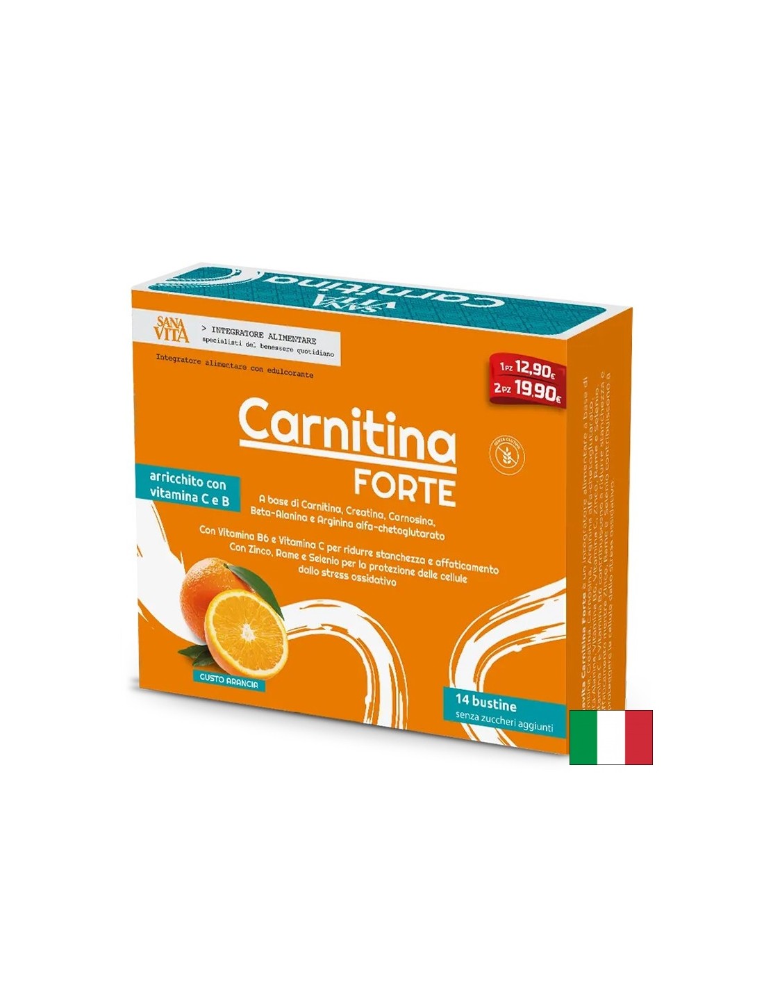 L-Karnitin Forte (s kreatinom, L-argininom, L-karnozinom, vitaminima i mineralima) - Energija i izdržljivost, 14 vrećica, s okusom na portokal